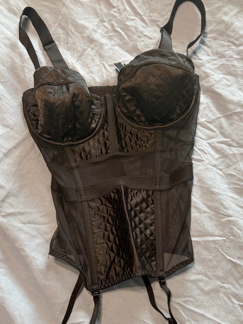 Victoria’s Secret Black Quilted Satin Corset with Garters